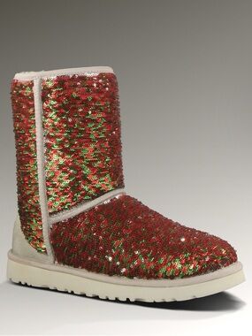 UGG Sequin Boots Red Green Christmas Holiday Sparkle Winter Size 8 Women